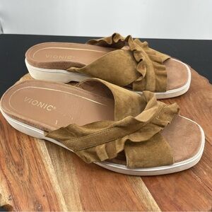 Vionic Brown Ruffle Sandals